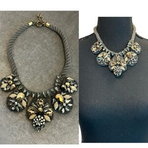 J.Crew Faceted Rhinestone Crystal Rope Bib Statement Necklace Amber gray silver
